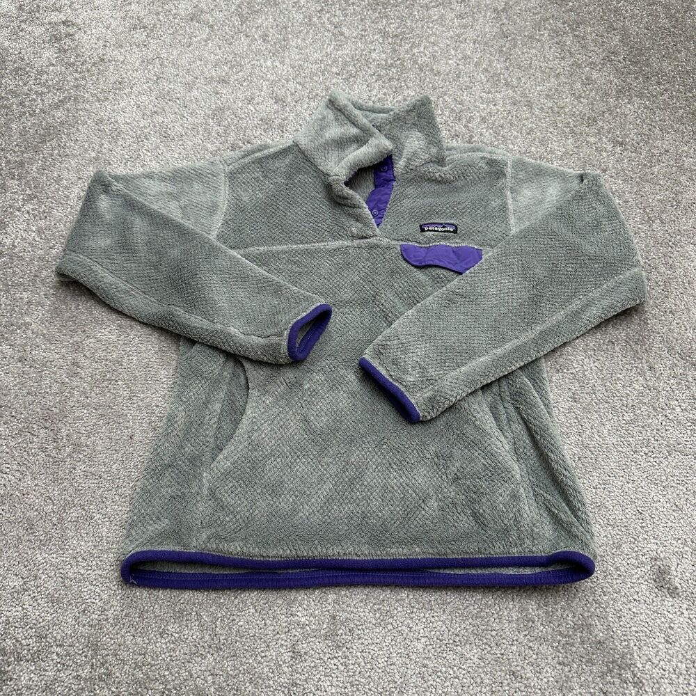 Patagonia Re-Tool Polartec Fleece Jacket Womens Small Gray Purple 1/4 Snap Hike